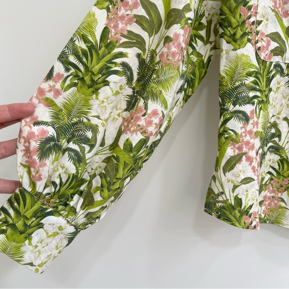 CAMI NYC Belkis Top in Tropics Print 100% Linen Green Pink Diamond Buttons XS - Picture 5 of 11